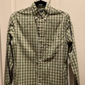 Men’s J. Crew casual button down shirt, green and gray gingham, size S